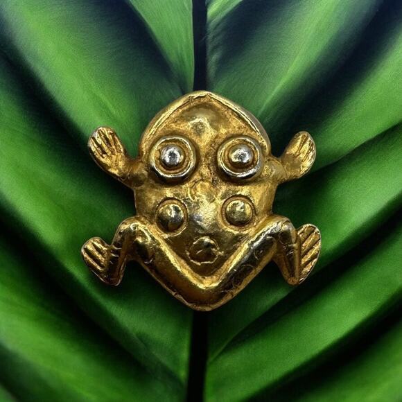 Alva Museum Replica Frog Brooch‎ Pin Matte Gold Tone Toad - Picture 1 of 9